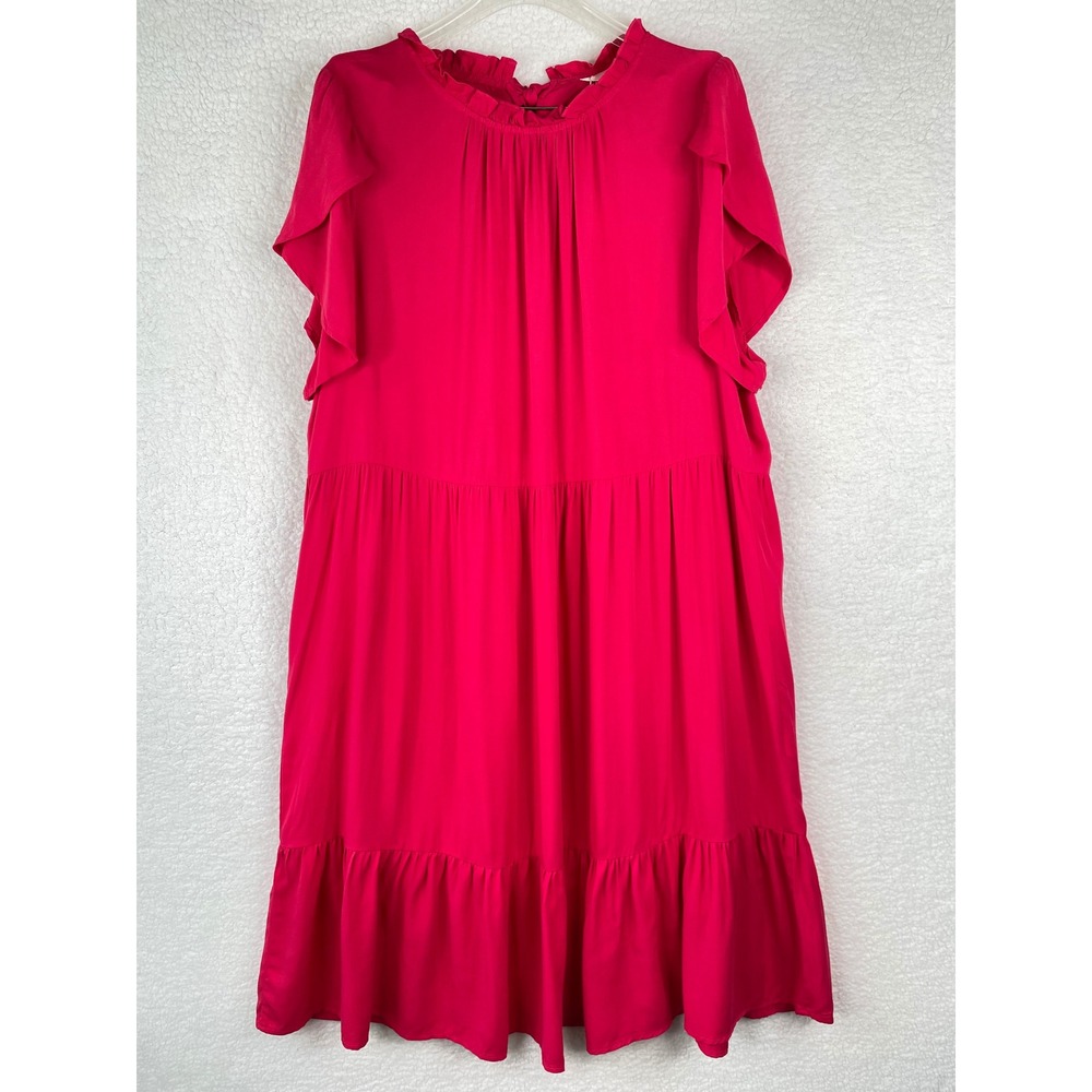 Agnes Orinda Womens 1X Pink Tiered Dress Flutter Sleeve Magenta Mini Dress New